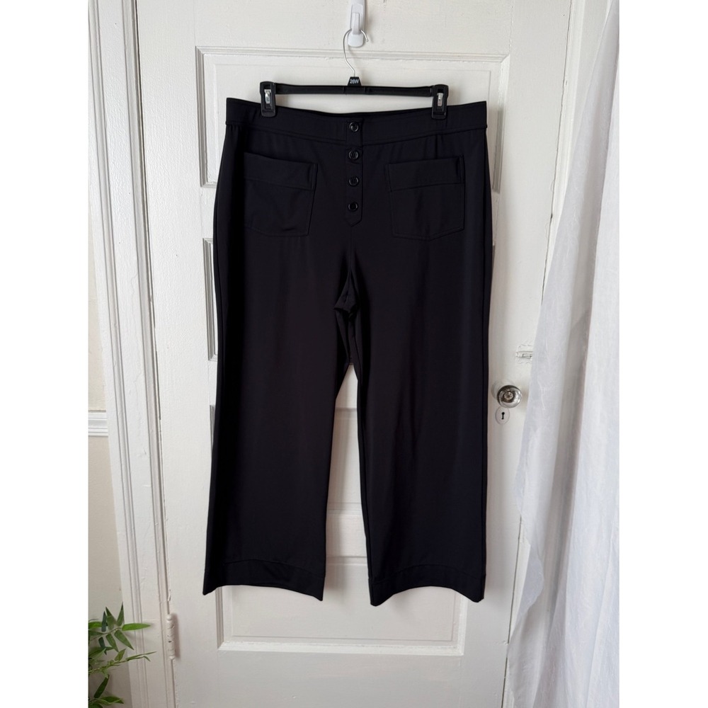 Halara Wide Leg Pull On Pants Elastic Waist Black Faux Buttons Pockets Office 2X - Picture 3 of 14